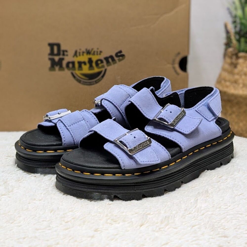 Dr. Martens Cornflower Blue E.H. Suede Leather Zebzag Platform Sandals UK 6 NIB